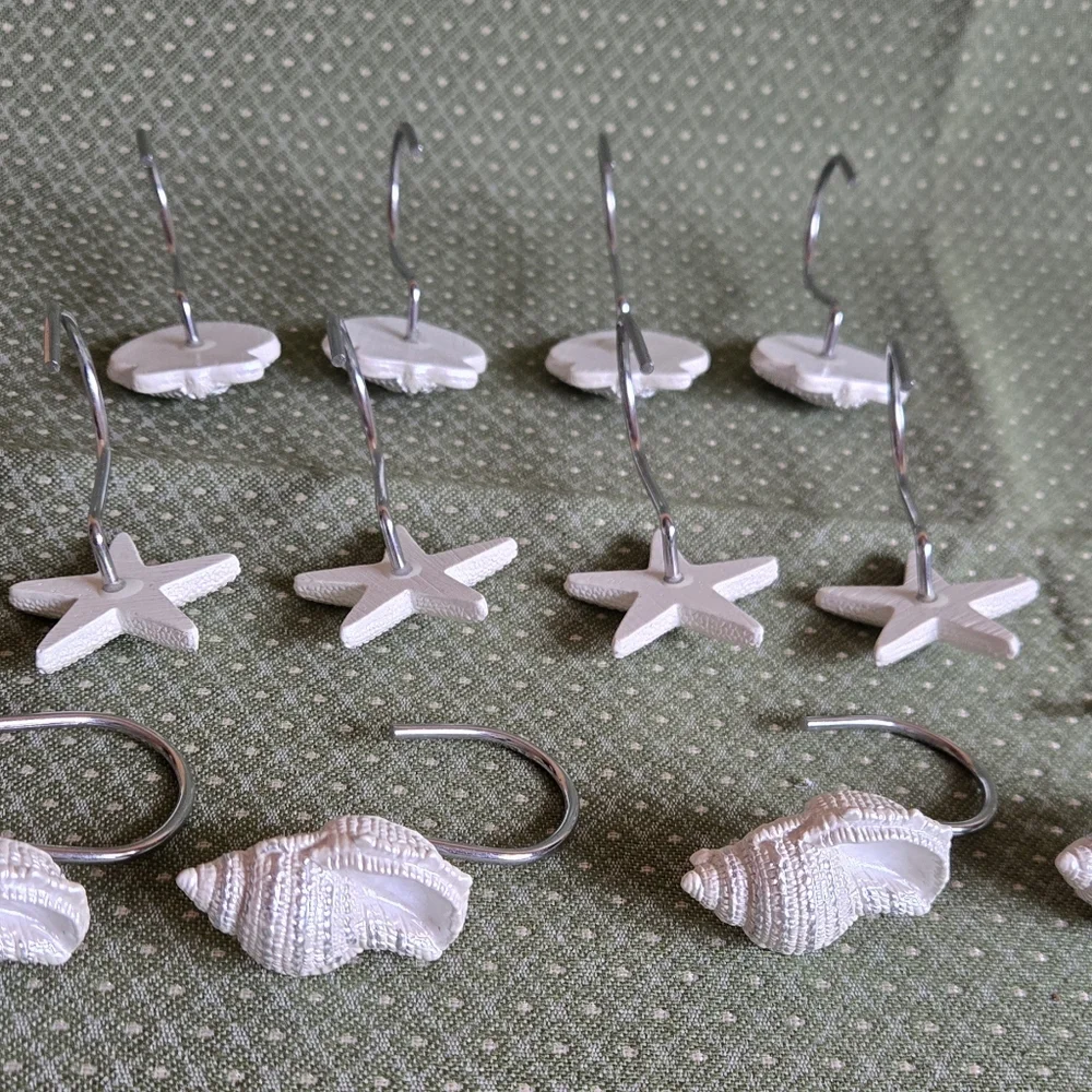 White Seashell and Starfish Shower Curtain Hooks